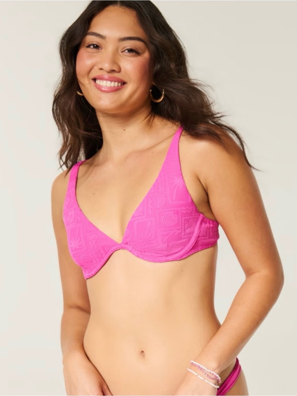 Hollister Bright Pink Embroidered Underwire Bikini Set, size XS, NWT